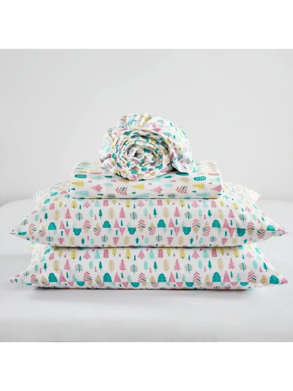Cozy Soft 100% Cotton Flannel Sheet Set - Festive Holiday Trees, Deep Pocket